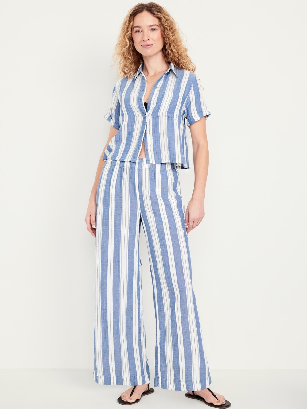 NWT Old Navy Blue Striped High-Waisted Crinkle Gauze Super Wide Leg Pants XXL